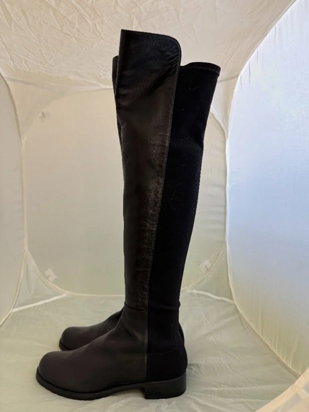 Stuart Weitzman Black Over-the-Knee Leather Stretch Riding Boots Size 7M